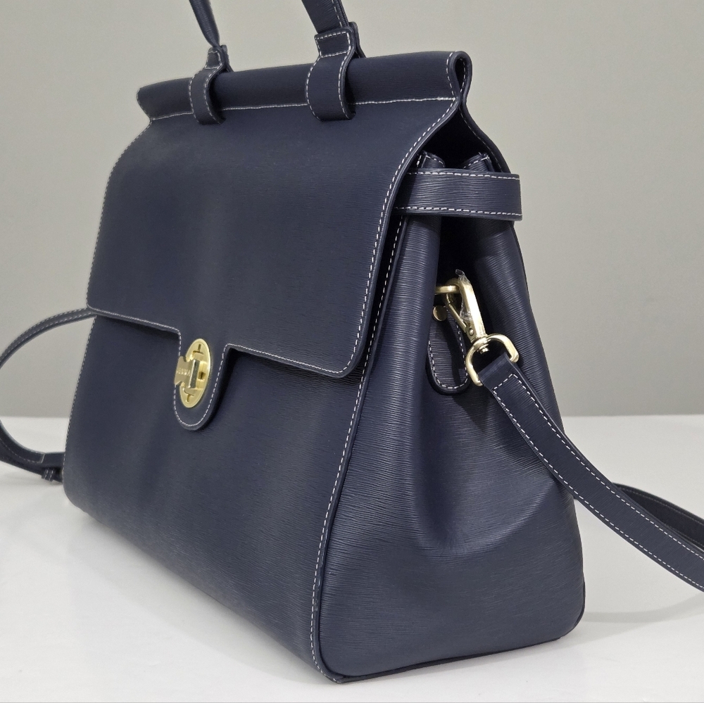 JEMMA EMMA 37 WORK BAG LAPTOP SATCHEL BUSINESS TOTE IN BLUE TEXTURED LEATHER - Picture 2 of 10